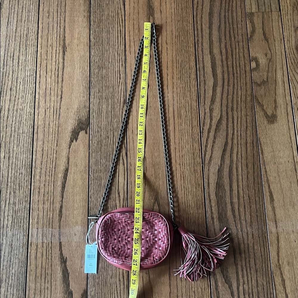 Anthropologie Woven Vegan Leather Chunky Chain TASSEL Crossbody Bag Red - Picture 11 of 12